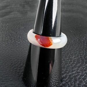 Carved White Agate Ring with Red Orange Inclusion Size 7 Natural Stone